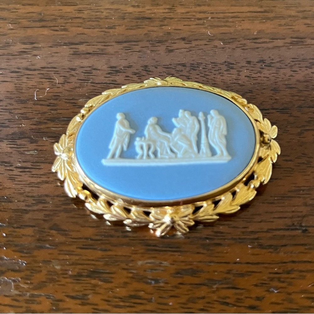 Wedgwood Blue and Gold Cameo Brooch